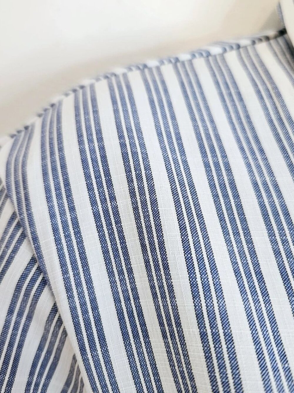 Striped Button Front Belted Blue White Midi Shirt Dress - Picture 4 of 5